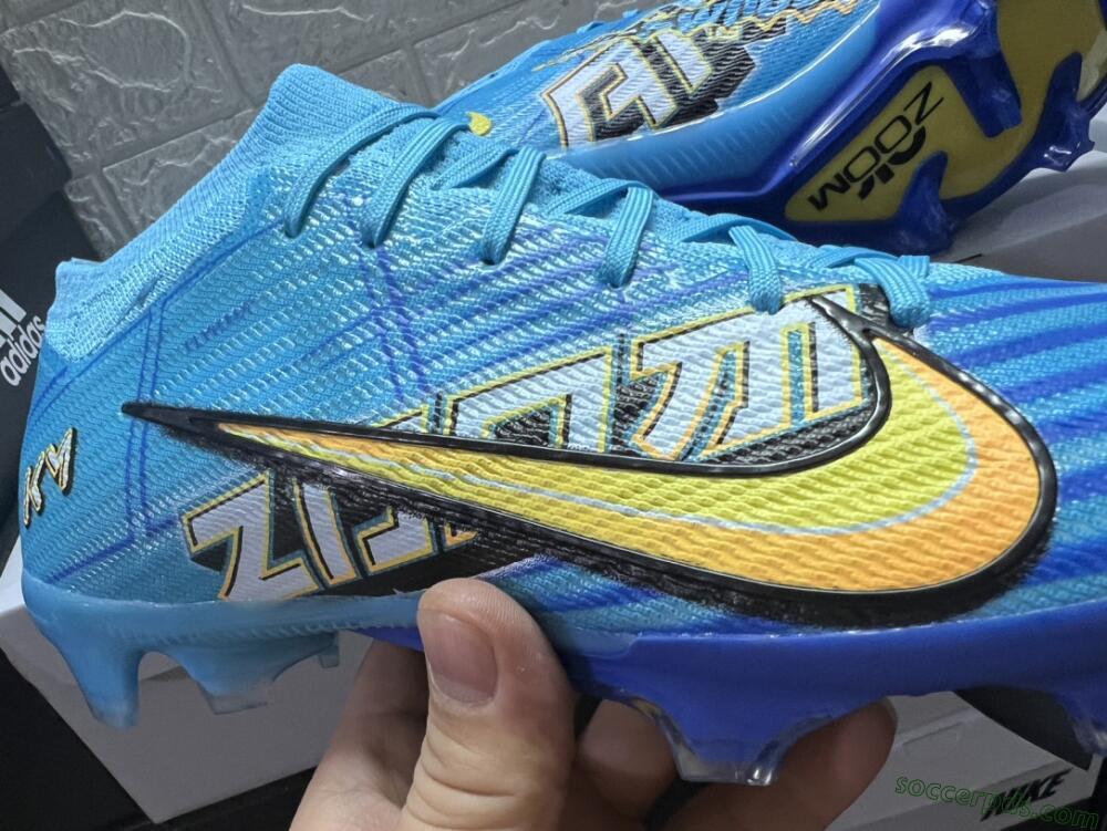 Kylian Mbappe x Nike Air Zoom Mercurial Vapor 15 Elite FG Low-Tops Football Boots - Blue/Yellow/Black