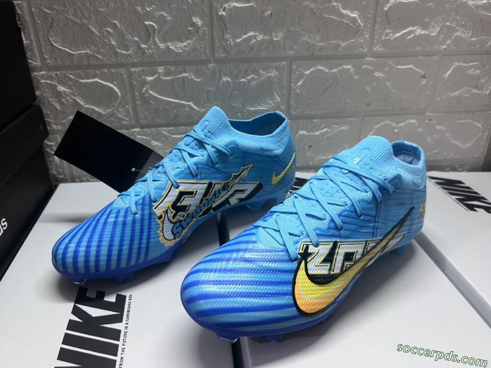 Kylian Mbappe x Nike Air Zoom Mercurial Vapor 15 Elite FG Low-Tops Football Boots - Blue/Yellow/Black