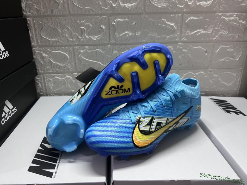 Kylian Mbappe x Nike Air Zoom Mercurial Vapor 15 Elite FG Low-Tops Football Boots - Blue/Yellow/Black
