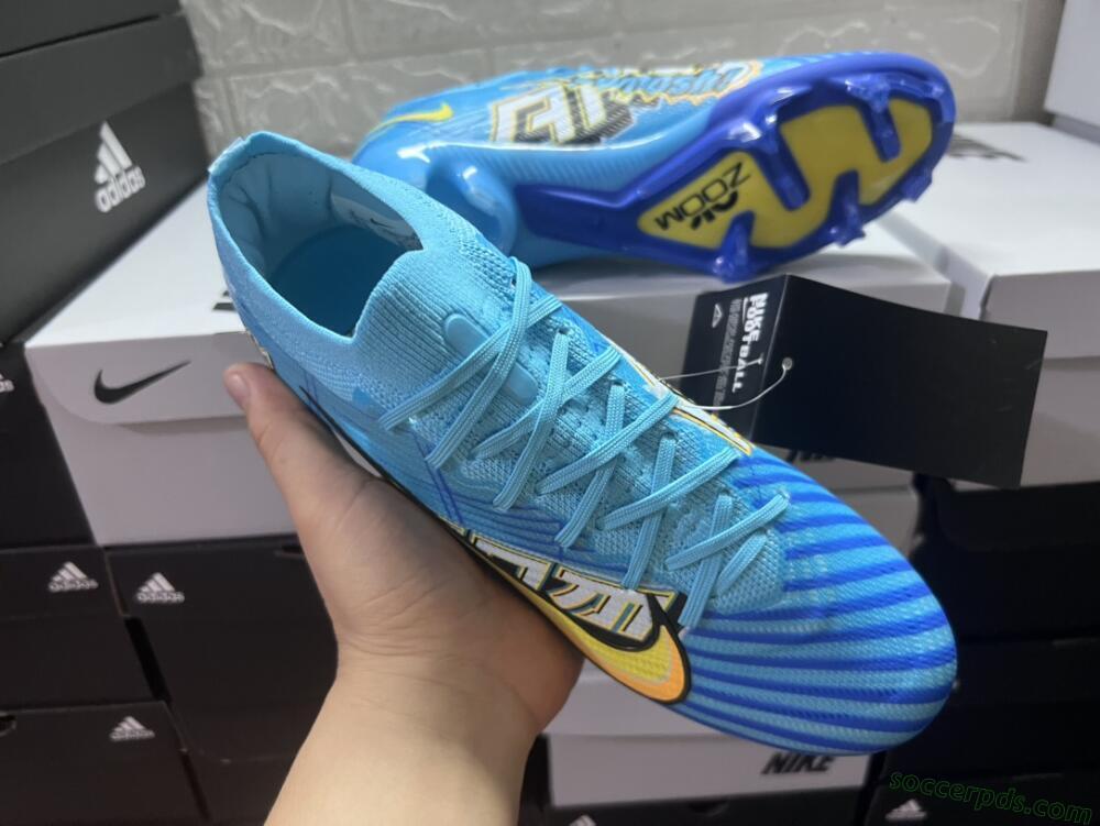 Kylian Mbappe x Nike Air Zoom Mercurial Vapor 15 Elite FG Low-Tops Football Boots - Blue/Yellow/Black