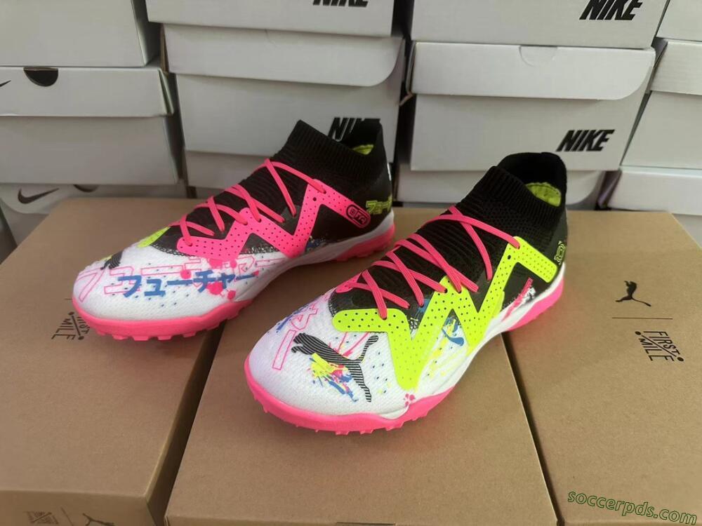 Puma Future X Powercat Tokyo Match TF Low-Tops Football Shoes - White/Black/Pink/Yellow