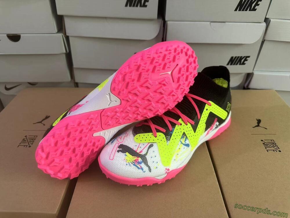 Puma Future X Powercat Tokyo Match TF Low-Tops Football Shoes - White/Black/Pink/Yellow