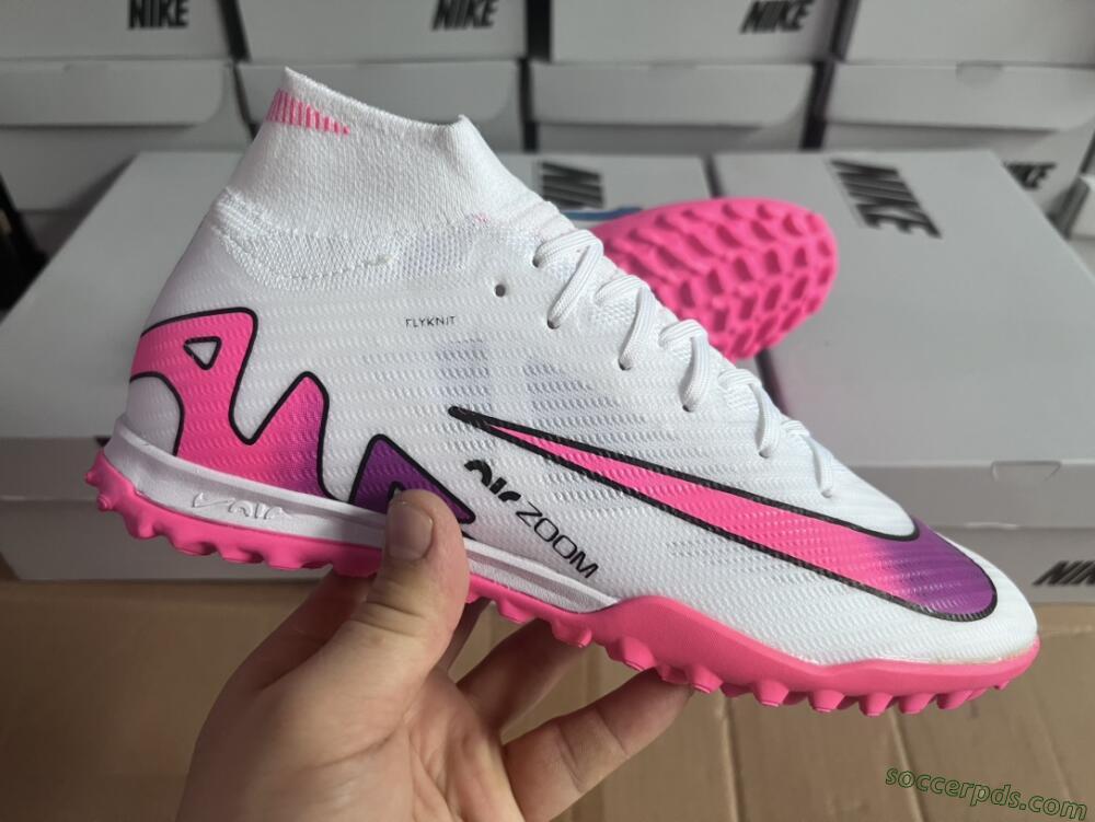 Nike Mercurial Superfly 9 Elite TF High-Tops Football Shoes - White/Pink