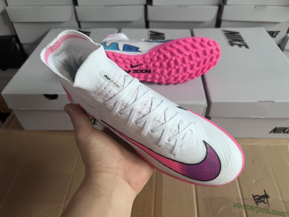 Nike Mercurial Superfly 9 Elite TF High-Tops Football Shoes - White/Pink