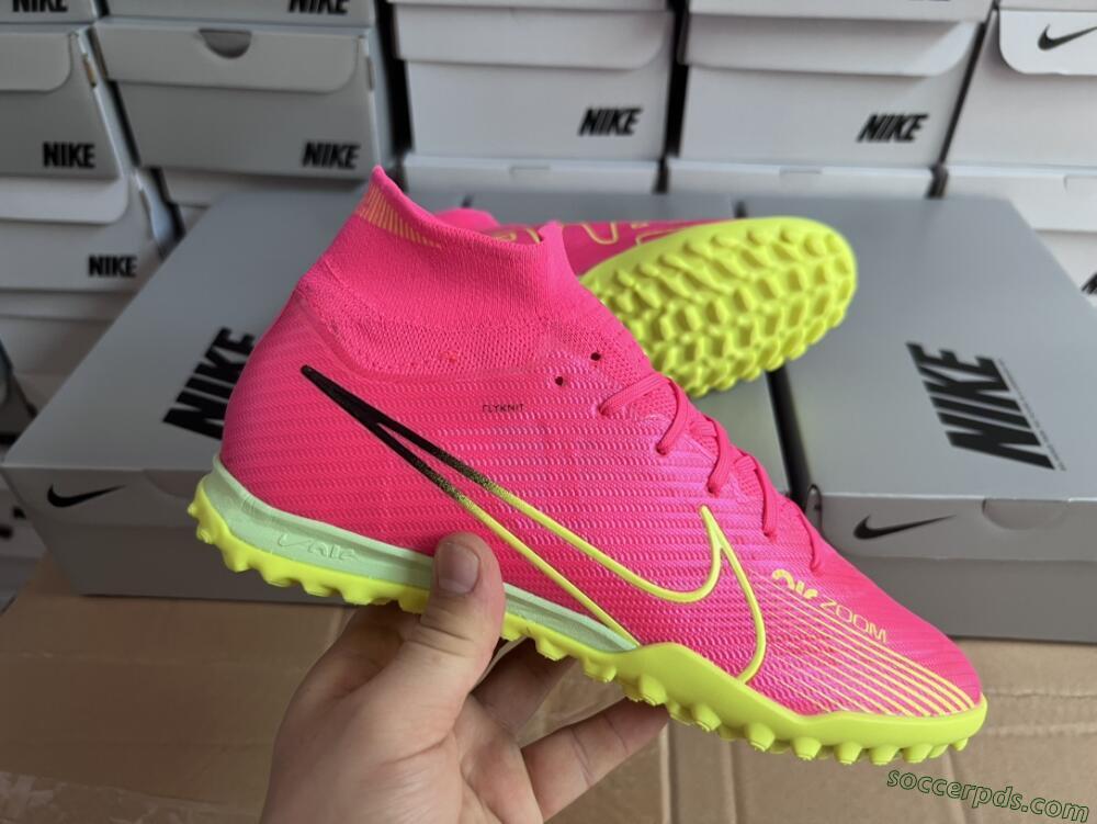 Nike Air Zoom Mercurial Superfly 9 Elite TF High-Tops Football Shoes - Pink/Green/Black