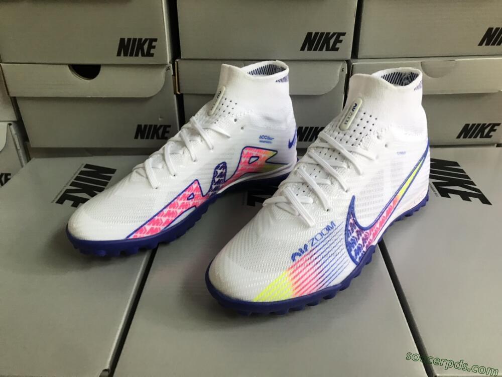 Nike Air Zoom Mercurial Superfly 9 Elite TF High-Tops Football Shoes - White/Blue/Pink