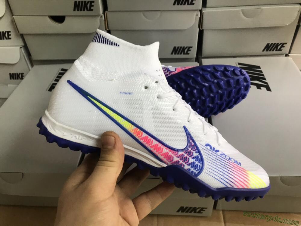 Nike Air Zoom Mercurial Superfly 9 Elite TF High-Tops Football Shoes - White/Blue/Pink