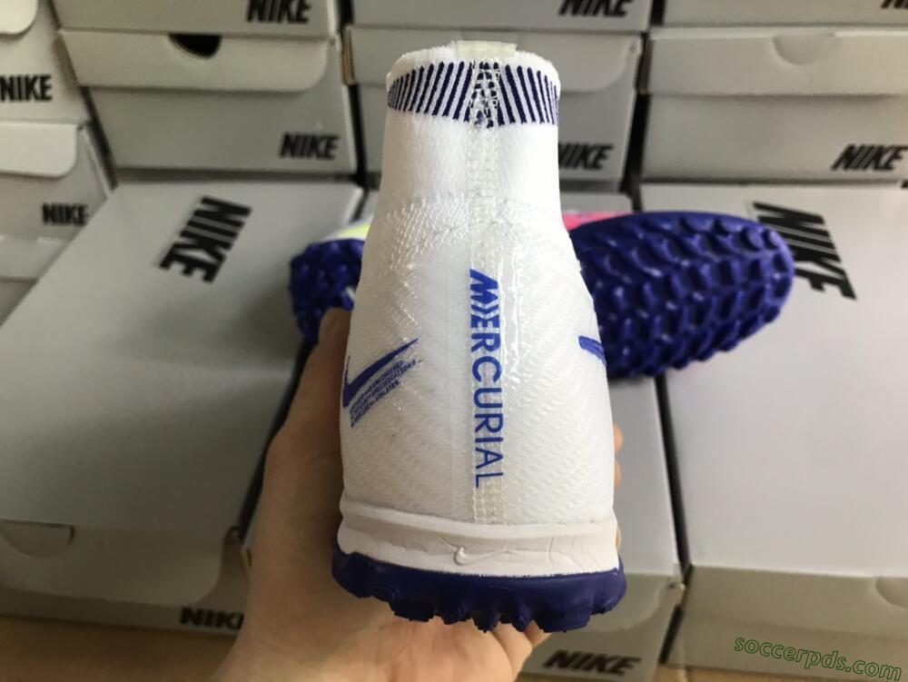 Nike Air Zoom Mercurial Superfly 9 Elite TF High-Tops Football Shoes - White/Blue/Pink