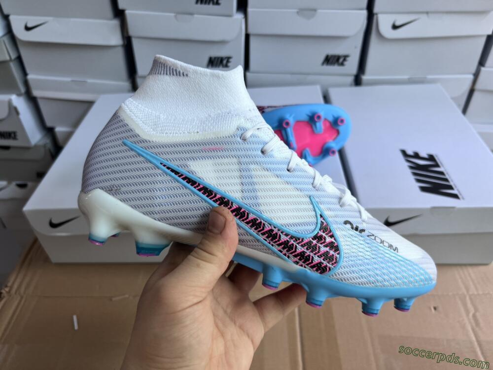 Nike Air Zoom Mercurial Superfly 9 Elite AG High-Tops Football Boots - White/Blue/Pink