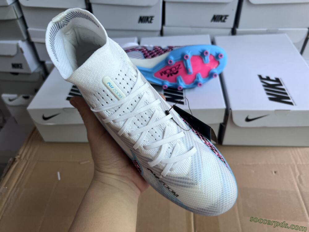 Nike Air Zoom Mercurial Superfly 9 Elite AG High-Tops Football Boots - White/Blue/Pink