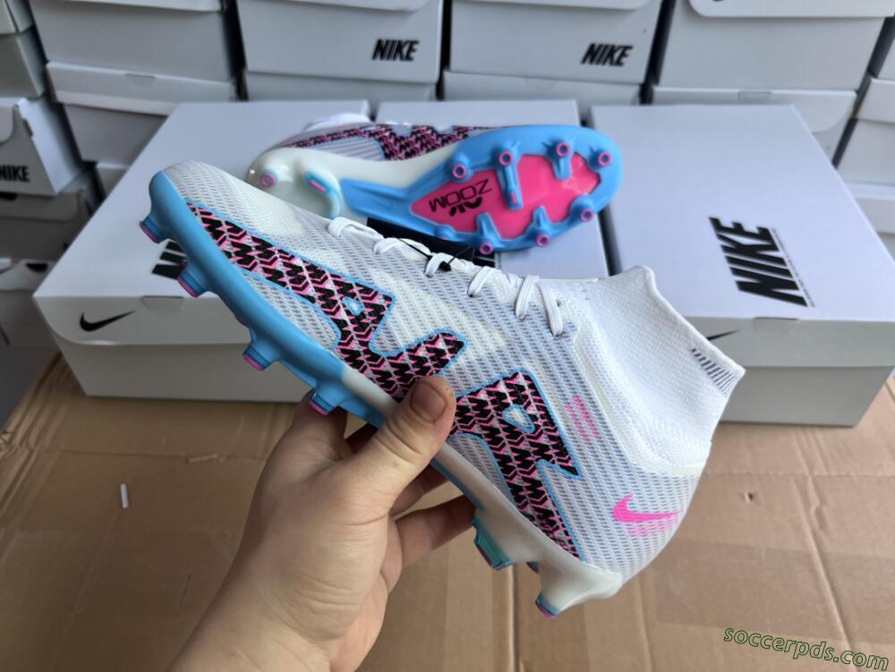 Nike Air Zoom Mercurial Superfly 9 Elite AG High-Tops Football Boots - White/Blue/Pink