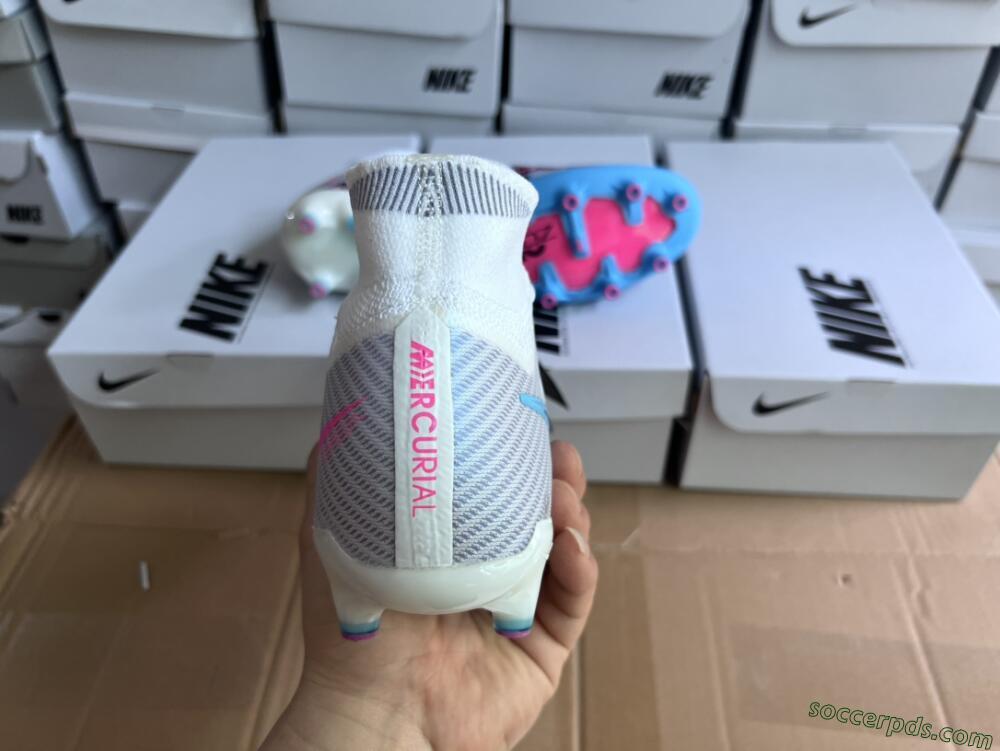 Nike Air Zoom Mercurial Superfly 9 Elite AG High-Tops Football Boots - White/Blue/Pink