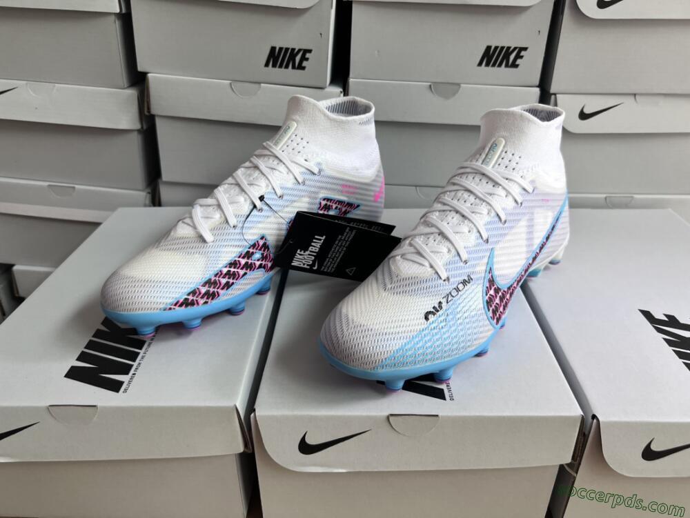Nike Air Zoom Mercurial Superfly 9 Elite AG High-Tops Football Boots - White/Blue/Pink