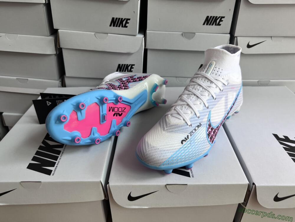 Nike Air Zoom Mercurial Superfly 9 Elite AG High-Tops Football Boots - White/Blue/Pink