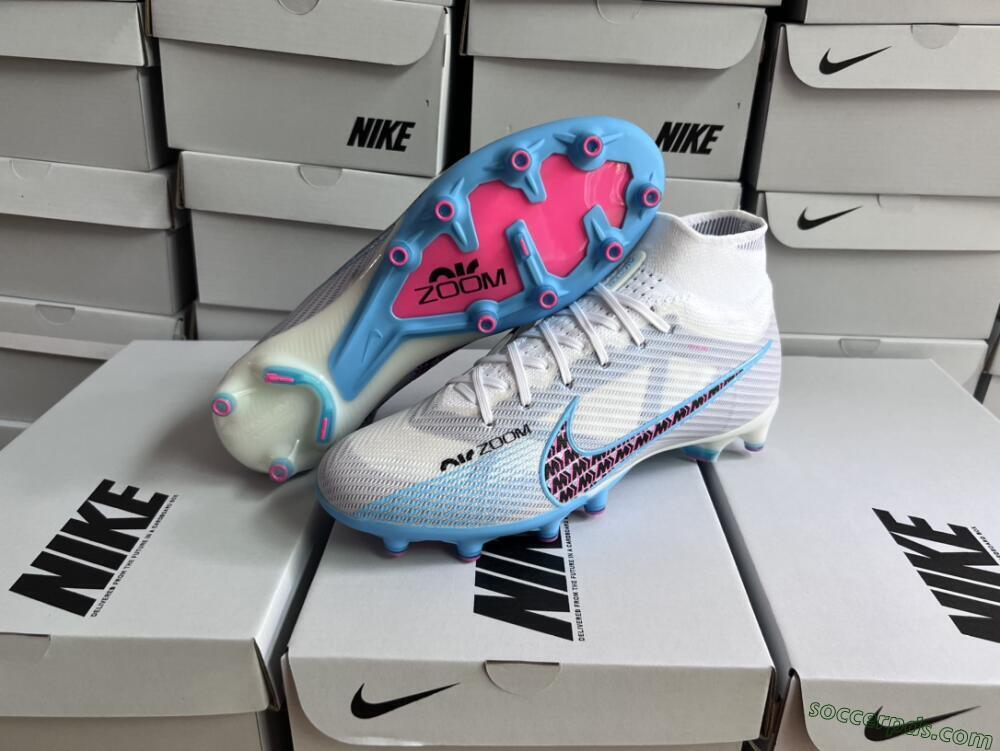 Nike Air Zoom Mercurial Superfly 9 Elite AG High-Tops Football Boots - White/Blue/Pink