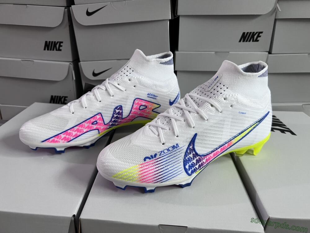 Nike Air Zoom Mercurial Superfly 9 Elite FG High-Tops Football Boots - White/Blue/Pink/Green