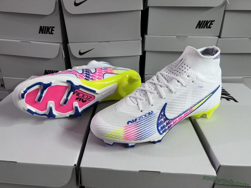Nike Air Zoom Mercurial Superfly 9 Elite FG High-Tops Football Boots - White/Blue/Pink/Green