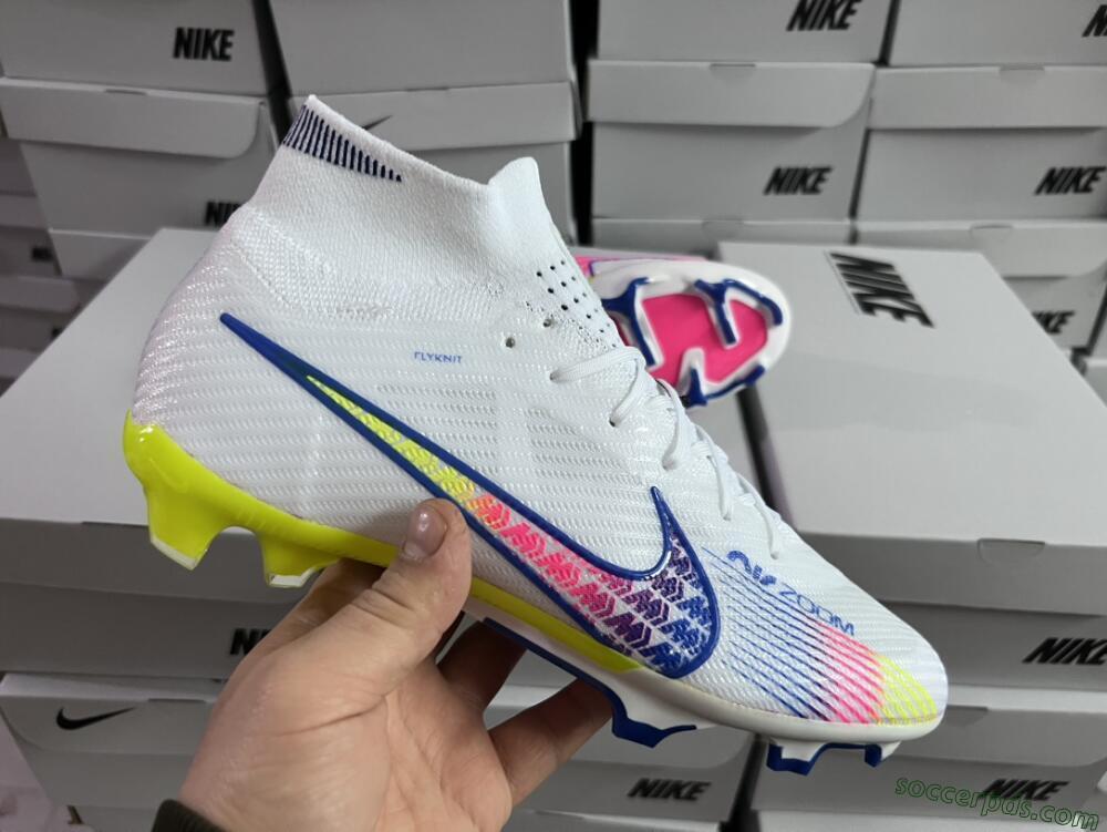 Nike Air Zoom Mercurial Superfly 9 Elite FG High-Tops Football Boots - White/Blue/Pink/Green