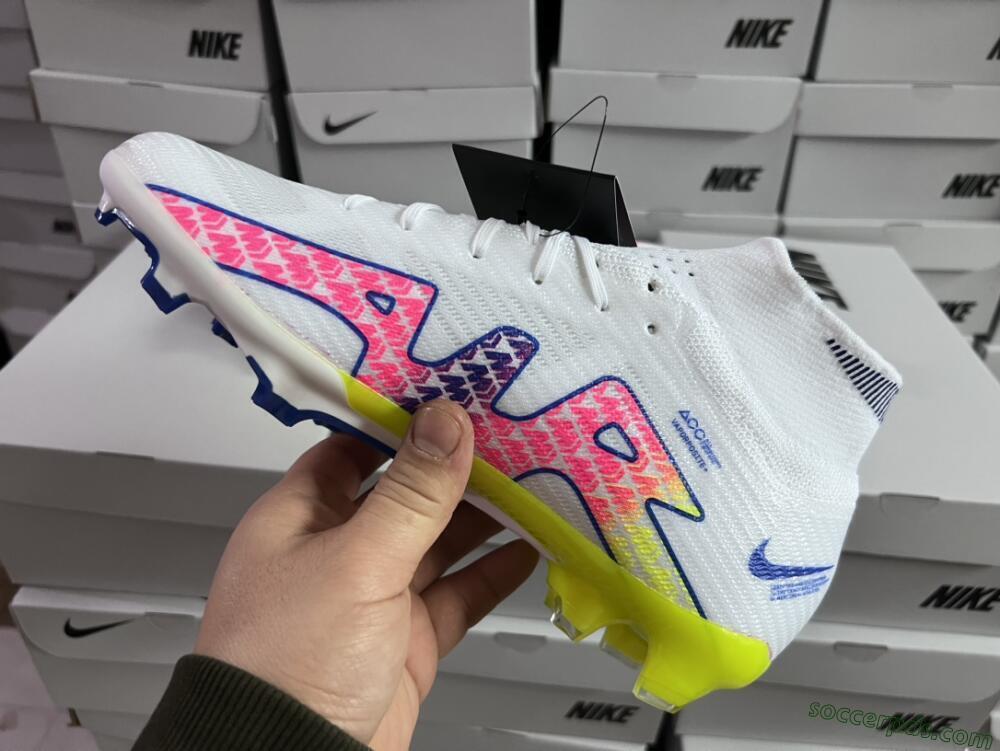 Nike Air Zoom Mercurial Superfly 9 Elite FG High-Tops Football Boots - White/Blue/Pink/Green