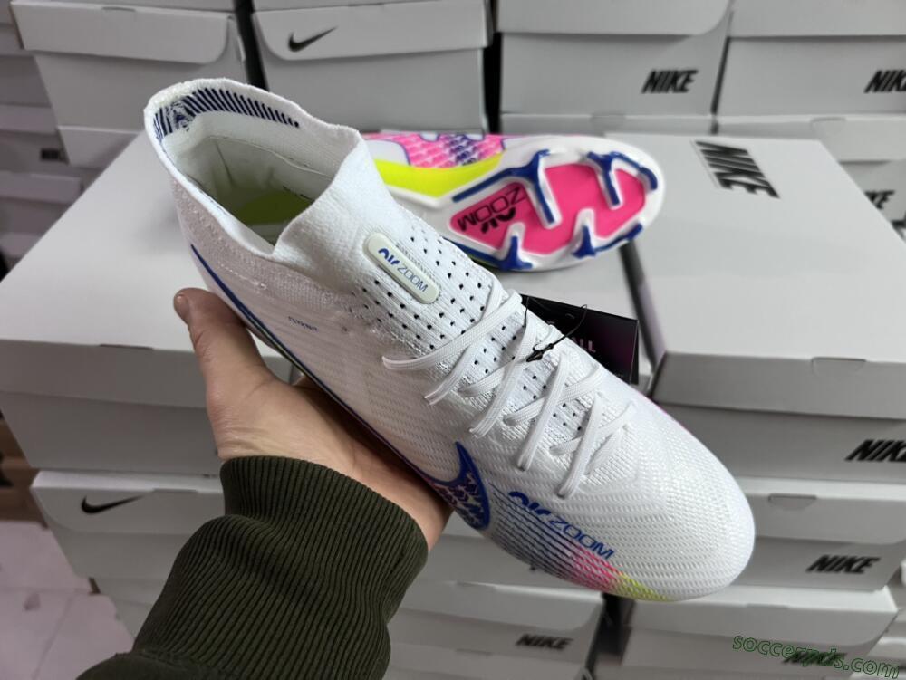 Nike Air Zoom Mercurial Superfly 9 Elite FG High-Tops Football Boots - White/Blue/Pink/Green