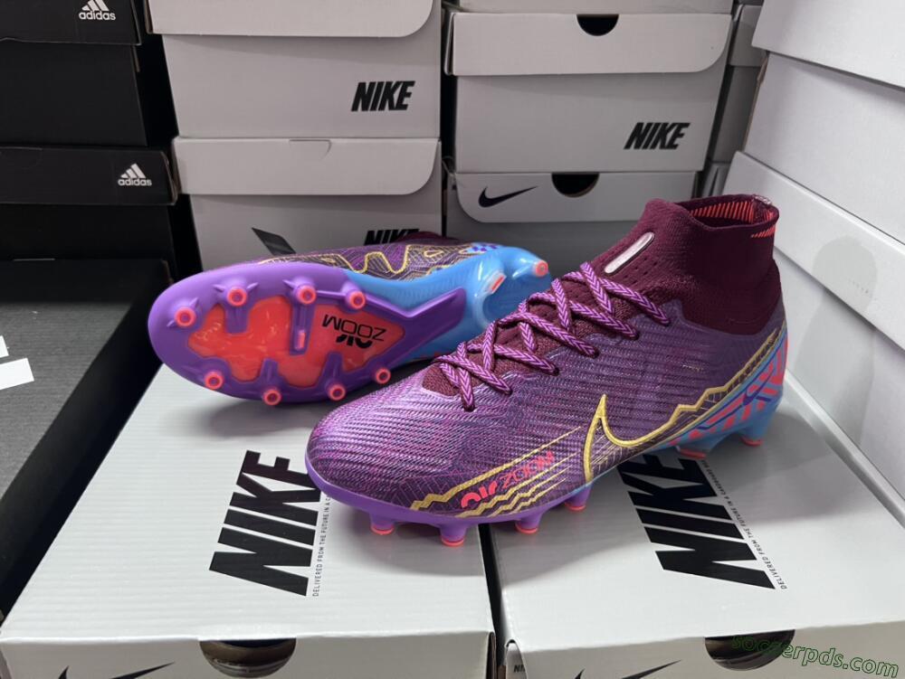 Nike Air Zoom Mercurial Superfly 9 Elite AG High-Tops Football Boots - Red/Gold/Blue
