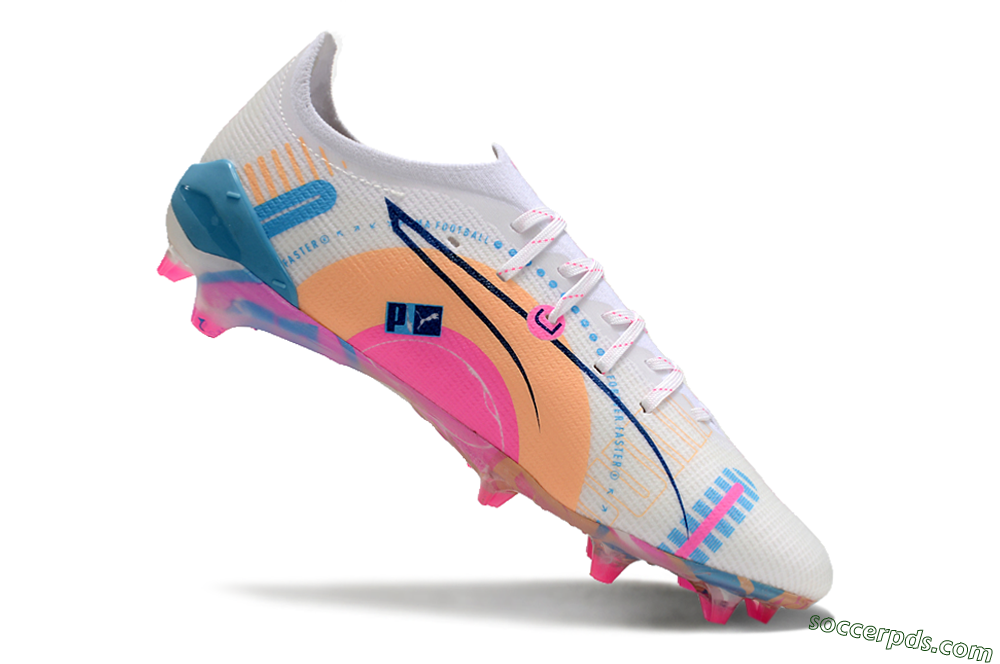 Puma Ultra 5 Ultimate FG Low-Tops Football Boots - White/Pink/Yellow/Blue 4