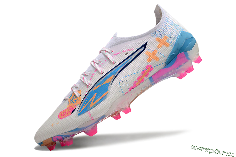 Puma Ultra 5 Ultimate FG Low-Tops Football Boots - White/Pink/Yellow/Blue 5