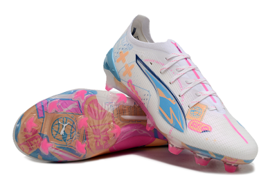 Puma Ultra 5 Ultimate FG Low-Tops Football Boots - White/Pink/Yellow/Blue