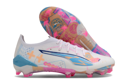 Puma Ultra 5 Ultimate FG Low-Tops Football Boots - White/Pink/Yellow/Blue