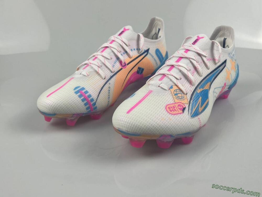 Puma Ultra 5 Ultimate FG Low-Tops Football Boots - White/Pink/Yellow/Blue