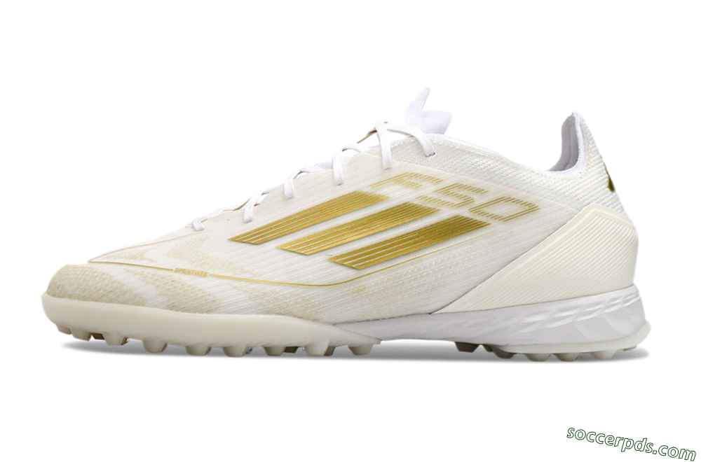 Adidas F50 Pro TF Low-Tops Football Shoes - Beige/White/Gold 2