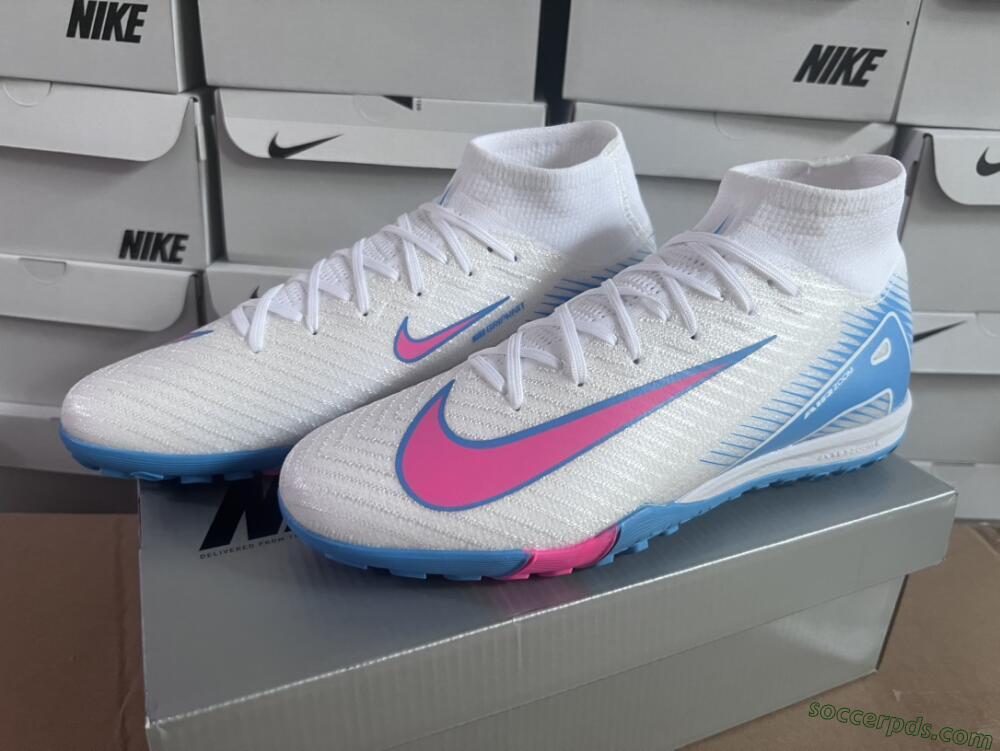 Nike Air Zoom Mercurial Superfly 10 Elite TF High-Tops Football Shoes - White/Pink/Blue