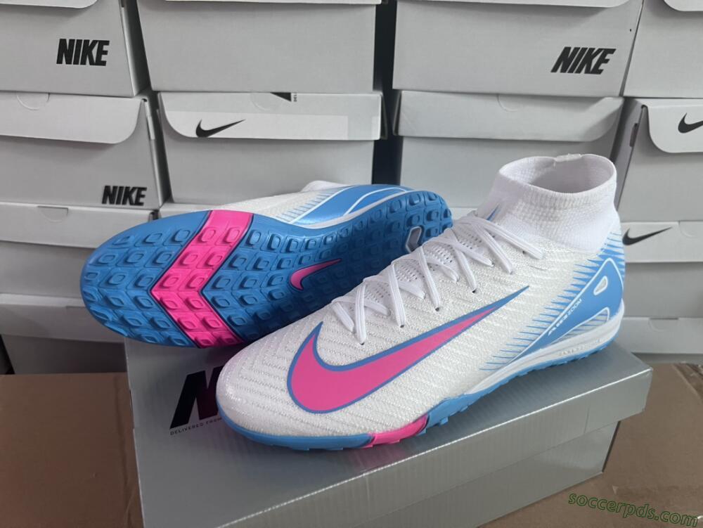Nike Air Zoom Mercurial Superfly 10 Elite TF High-Tops Football Shoes - White/Pink/Blue