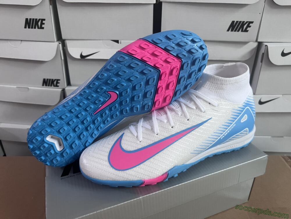 Nike Air Zoom Mercurial Superfly 10 Elite TF High-Tops Football Shoes - White/Pink/Blue