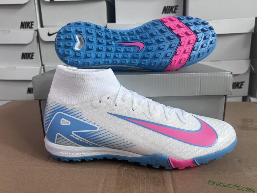 Nike Air Zoom Mercurial Superfly 10 Elite TF High-Tops Football Shoes - White/Pink/Blue