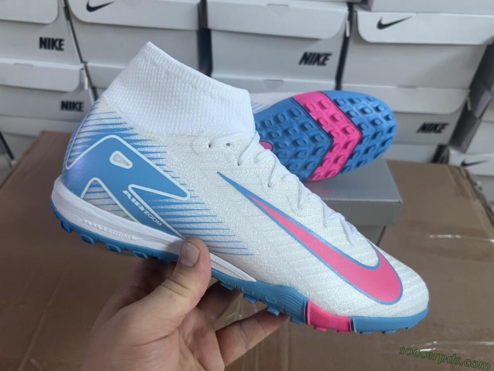 Nike Air Zoom Mercurial Superfly 10 Elite TF High-Tops Football Shoes - White/Pink/Blue