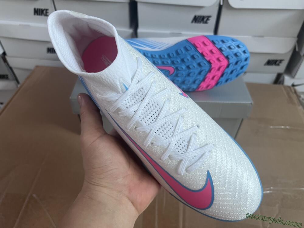 Nike Air Zoom Mercurial Superfly 10 Elite TF High-Tops Football Shoes - White/Pink/Blue