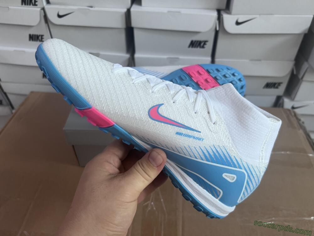 Nike Air Zoom Mercurial Superfly 10 Elite TF High-Tops Football Shoes - White/Pink/Blue