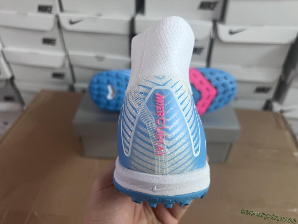 Nike Air Zoom Mercurial Superfly 10 Elite TF High-Tops Football Shoes - White/Pink/Blue