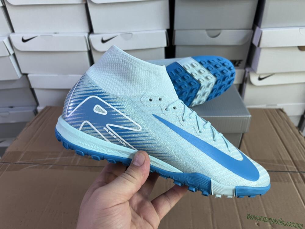 Nike Air Zoom Mercurial Superfly 10 Elite TF High-Tops Football Shoes - Jade/Beige/Blue