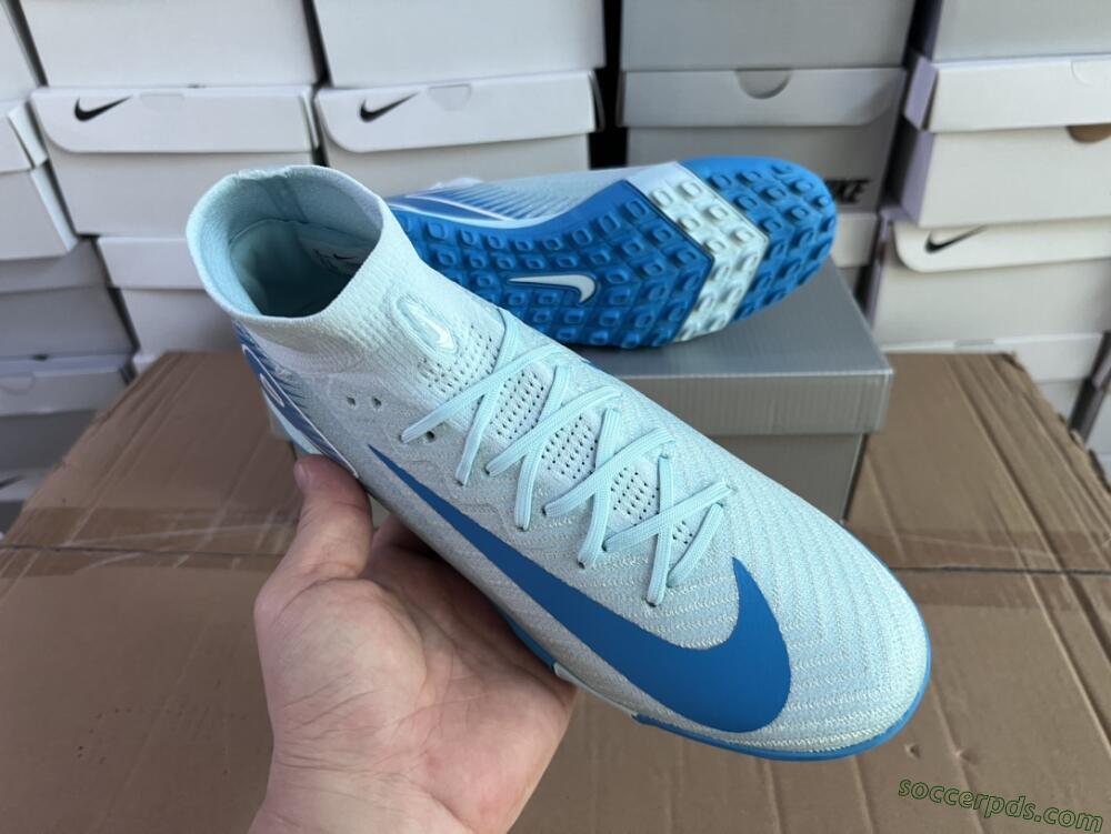 Nike Air Zoom Mercurial Superfly 10 Elite TF High-Tops Football Shoes - Jade/Beige/Blue