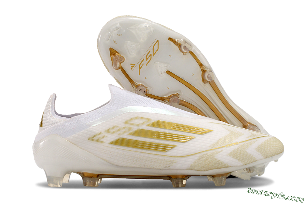 Adidas F50 Elite Laceless FG Low-Tops Football Boots - White/Gold 1