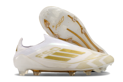 Adidas F50 Elite Laceless FG Low-Tops Football Boots - White/Gold