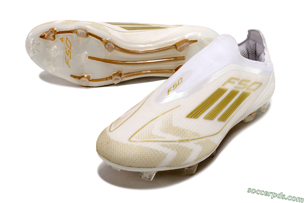 Adidas F50 Elite Laceless FG Low-Tops Football Boots - White/Gold 3
