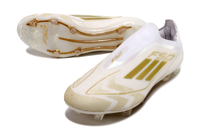Adidas F50 Elite Laceless FG Low-Tops Football Boots - White/Gold