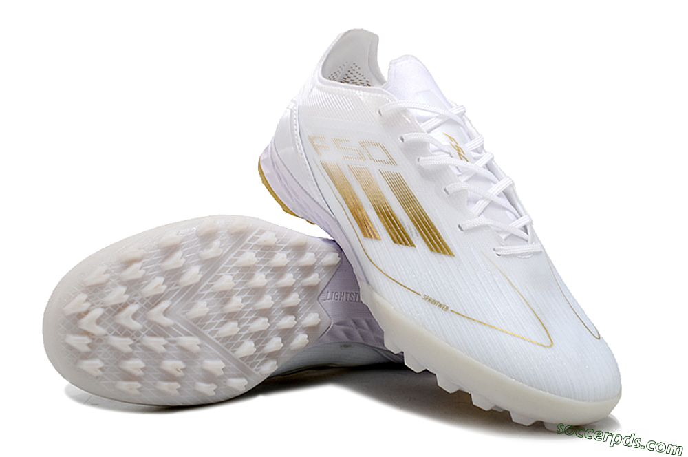 Adidas F50 Elite TF Low-Tops Football Shoes - White/Gold 3