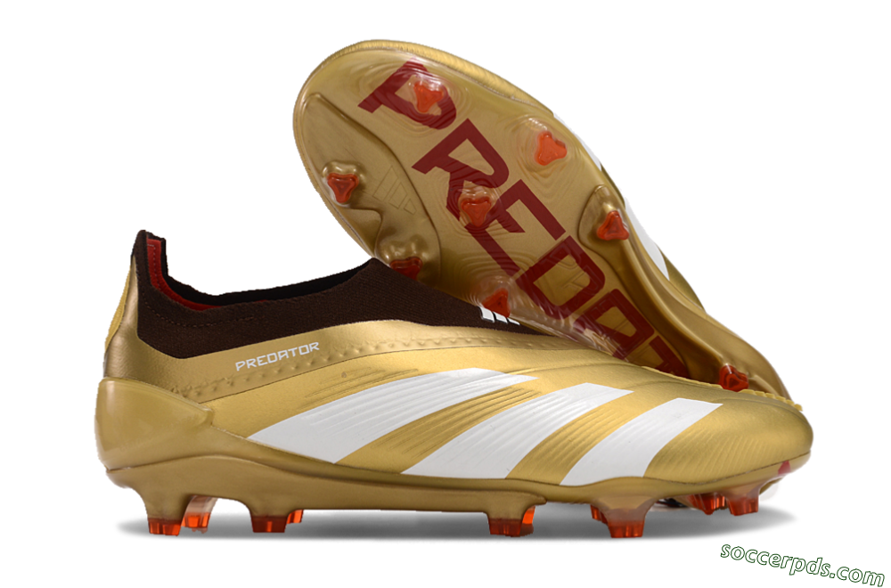 Adidas Predator 24 Elite Laceless FG Low-Tops Football Boots - Gold/White/Brown 1