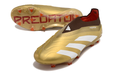 Adidas Predator 24 Elite Laceless FG Low-Tops Football Boots - Gold/White/Brown