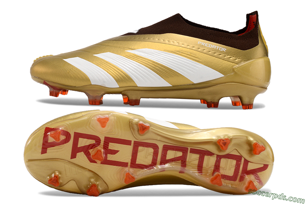 Adidas Predator 24 Elite Laceless FG Low-Tops Football Boots - Gold/White/Brown 0