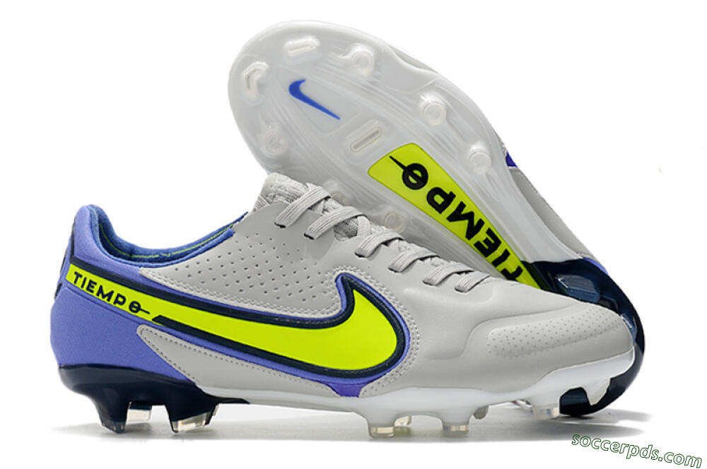 Nike Tiempo Legend 9 Elite FG Low-Tops Football Boots - White/Yellow/Blue 1